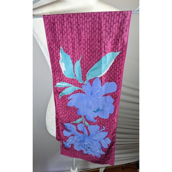 Vintage 70s Veresa By Vera Magenta And Periwinkle Floral Scarf - Picture 6 of 6